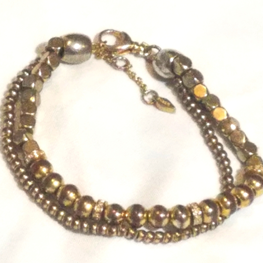 (VINTAGE) Fossil goldtone beaded double strand bracelet